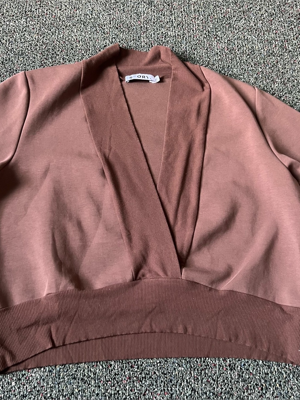 Brown V-Neck Plunge Shrug Style Long-sleeve Cozy Sweater Sweatshirt Loungewear L - Picture 11 of 16